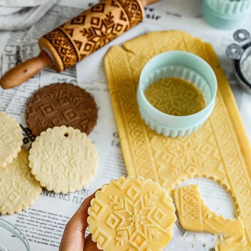 Мультяшный бисквитный принт, катящийся снежинка, лось, деревянный узорчатый ролик, форма для выпечки своими руками, рождественские аксессуары для выпечки на Хэллоуин