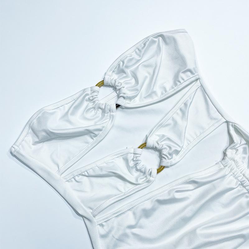 Сексуальное летнее платье с открытыми плечами, высоким разрезом и без бретелей в европейском и американском стиле для женщин