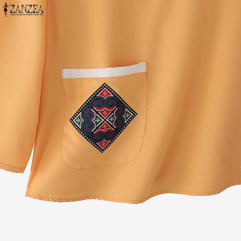 ZANZEA Женская повседневная летняя блузка с круглым вырезом и рукавом 3/4 свободного кроя