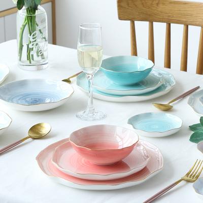 Европейская керамическая тарелка с золотым покрытием, блюдо для риса, блюдо в западном стиле, десертная тарелка, сервировочное блюдо, тарелки, обеденные блюда и наборы тарелок