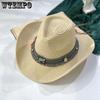 WTEMPO Solid Color Western-style Straw Hats for Cowboys Outdoor Sun Hats Summer Outdoor Ethnic Beach Bucket Hats