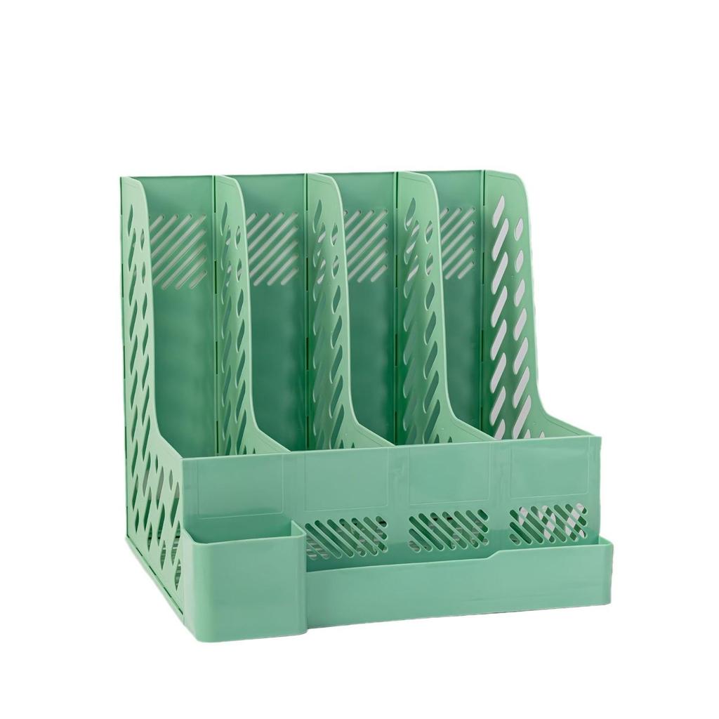 Четырехколончатый офисный стеллаж для документов с держателем для ручек Утолщенный настольный органайзер для хранения документов и канцелярских принадлежностей Эффективный рабочий аксессуар