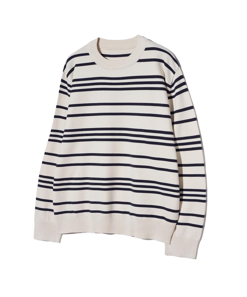 IRONYPORNO WHITELINE 86-Iroj368 Classic Small Stripe Long Sleeve Knit Beige