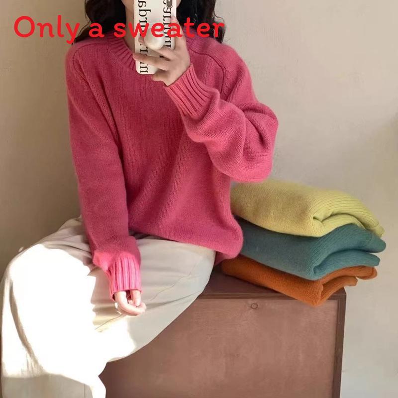 Lazy Style Knit Sweater For Women With Solid Color Design For Autumn Chill