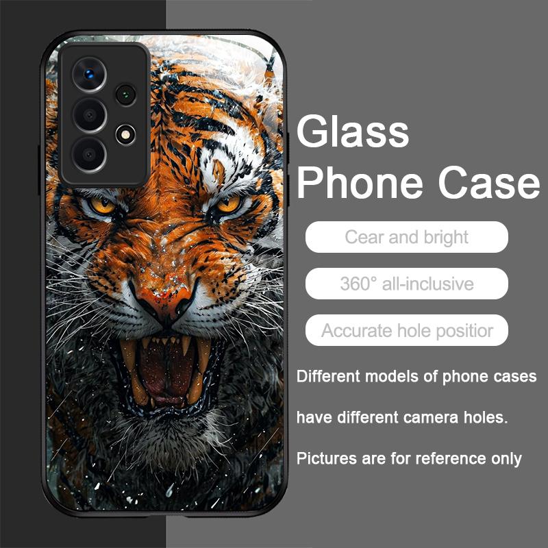 Закаленное стекло с принтом пламени в золото-черную тигровую полоску Чехол для телефона Samsung Galaxy S25 Ultra S24 S23 Plus S22+ S21 S20 FE