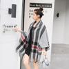 Новый стиль с рукавами вязаная женская шаль двухсторонняя накидка жакет клетчатый трикотажный утолщенный теплый и приятный для кожи кардиган