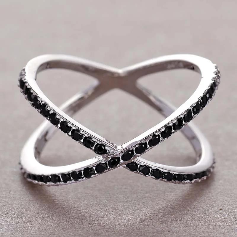 Trendy Cubic Zirconia Geometric Rings For Women Men X Shape Copper Ring Party Everyday Jewelry