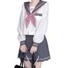 Long Pink Sailor High School Top and Bottom JK Pleated Three Photo Open Front [GSYCL] Uniform, Sleeve, Ribbon, Uniform, Flower, Girls, 3-Piece Set,