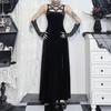 AltGoth Mall Готическое бархатное платье для женщин Fairycore Grunge Элегантное панк-платье с пентаграммой и вырезом без рукавов с бретелью через шею с разрезом Праздничная одежда