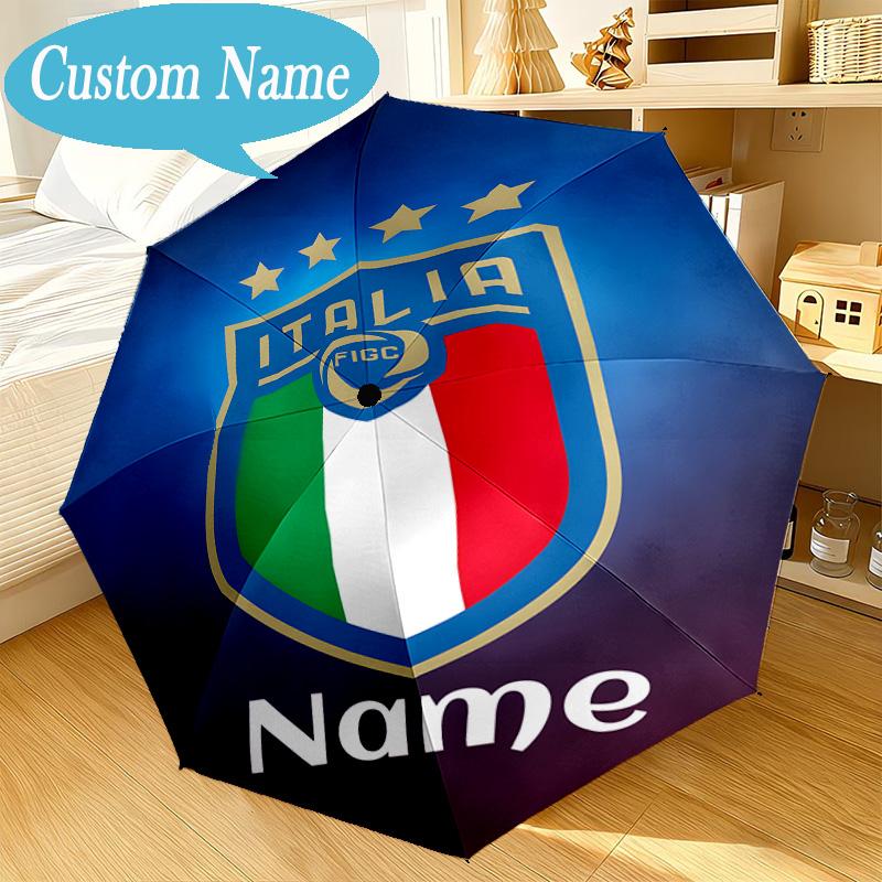 Custom Name Umbrella Italian Football Crest Umbrella 8-Frame for Travel, Camping, Casual Lightweight Portable, Essential for Family Gifts