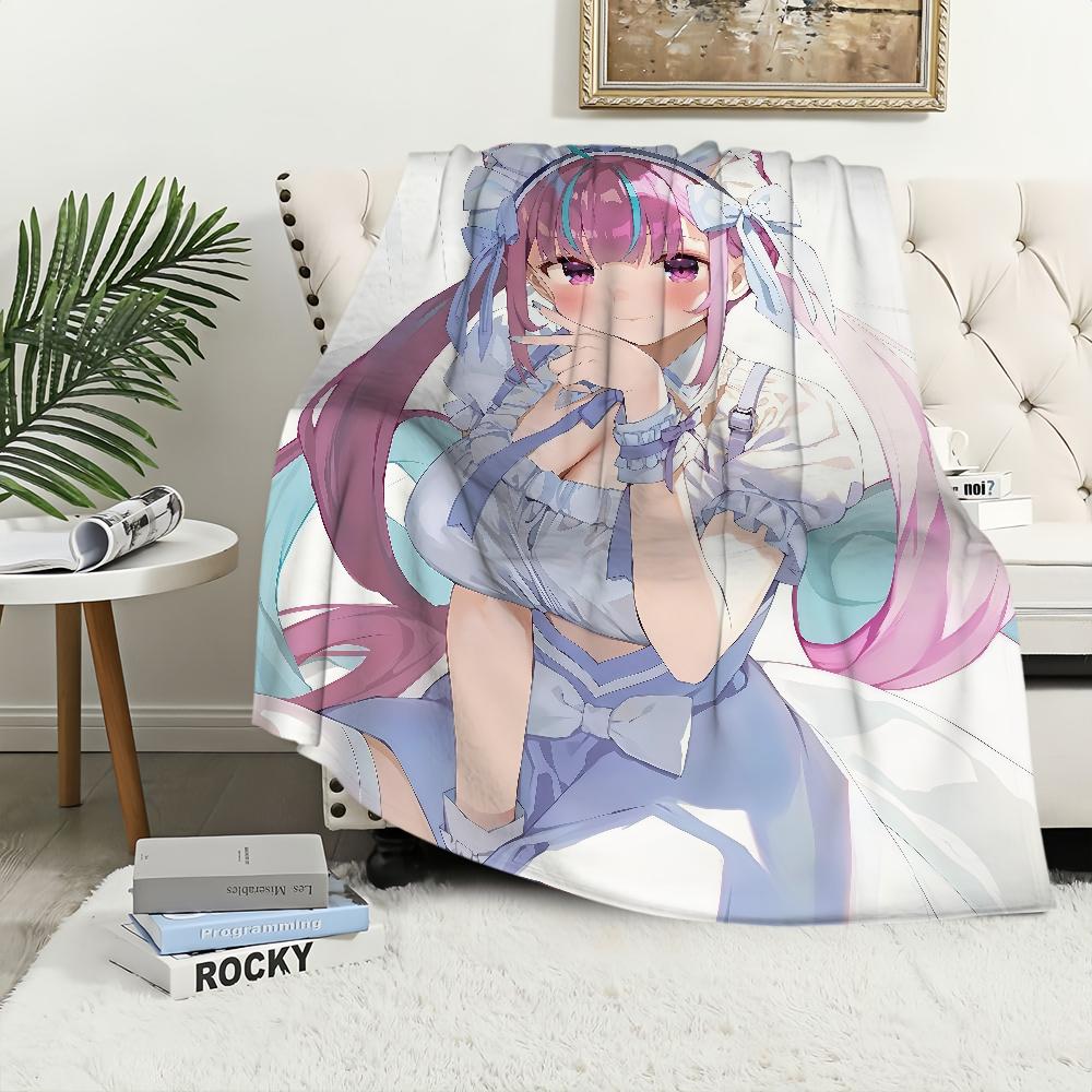 music anime girl H-Hololive M-Minato Aqua Flannel warm soft plush blanket sofa living room hogar office bedroom travel gift home