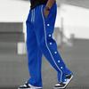 Men Casual Pants Loose Side Pockets Drawstring Elastic Waist Side Button Closure Plus Size Solid Color Gym Traning Beach Sweatpants Long Trousers