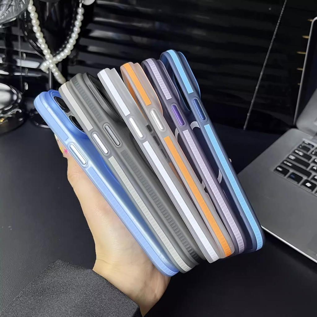 Corrugated Grating Magnetic Case Suitable for IPhone 16 Ice Fog PC Matte Phone Case Apple 15 Anti Slip Strip 14 Transparent