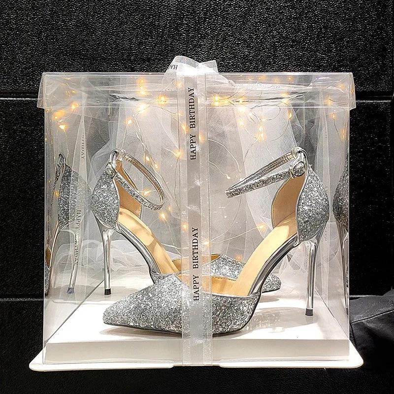 2024 Shoes for Women 2024 Pearl Ankle Strap Women's High Heels Bling 2024 Wedding Shoes Ladies Pointed Toe Shallow Stiletto Pumps