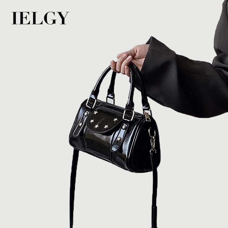 IELGY Ladies Messenger Bag All-Match High-End Black Portable Boston Bag