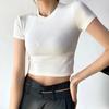 Женский летний укороченный топ с круглым вырезом и коротким рукавом, облегающий эластичный однотонный повседневный мягкий дышащий женский топ с открытой талией