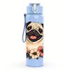 1PC Flower Surrounded Pug 750ml Color Plastic Sports Water Bottle Leakproof Flip Straw Lid Suitable for Sports Office Home Use