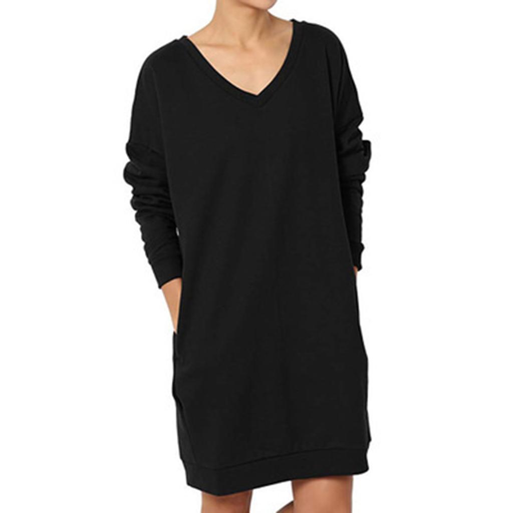 Женский однотонный топ с V-образным вырезом, с длинными рукавами, свободного кроя