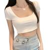 Summer Women Sexy Crop Top Short Sleeve T Shirt U Neck Basic Stretch Tshirts Harajuku Slim Fit Female T-Shirt Cropped Tops Tees