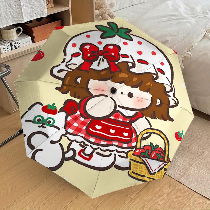 1PC strawberry cat Umbrella-8-Rib Reinforced, Automatic Open, Lightweight & Durable, Cute Fashion Accessory for Outdoor-Y0366