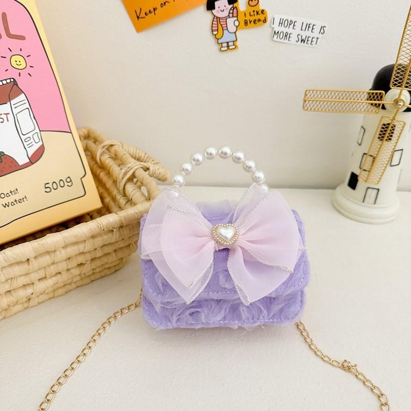 Pvc Fashionable Chain Bag For Children With Adorable Bowknot And Lining Breathable