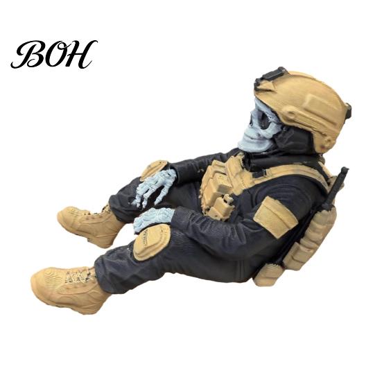 Military History Buff Gift Skeleton Hero Shelf Sitter Ornament, 3D Printed Soldier Figurine, Remembrance Sculpture Gothic Tactical Warrior Sitting