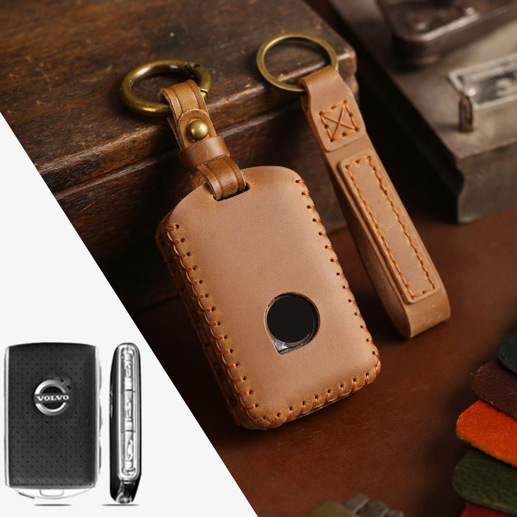 Подходит для кожаного чехла для ключа Volvo S90, ручной работы, корпус XC90, кольцо XC60, чехол для ключа автомобиля S60