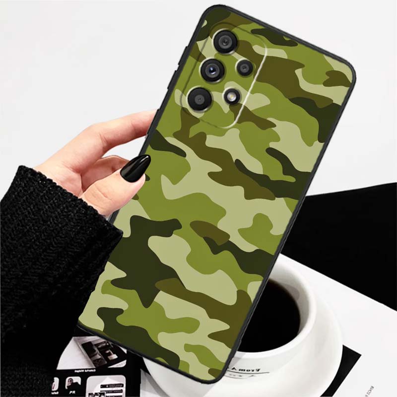 Креативный камуфляжный узор Для Samsung A73 A72 A71 A55 A54 A53 A52 A51 A13 A22 A16 A15 A12 A14 A26 A07 5G Черный чехол для телефона