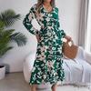 HNXC Autumn and Winter Casual Flower-shaped Waist-cinching Long-sleeved Ruffled Dress Women's Wear