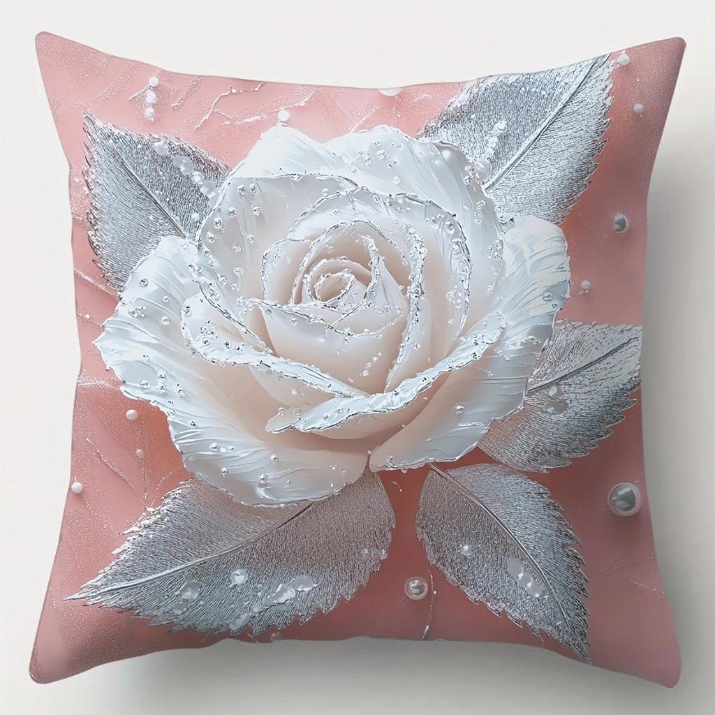 Home Decor Pink Roses & Butterflies Pillow Covers Pattern Cushion Cover Suitable For Sofa Bedroom Car Pillow Cover