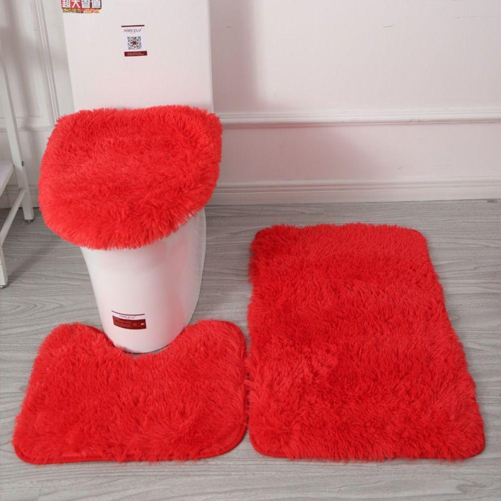 3pcs/set Fluffy Hairs Toilet Lid Cover Rugs Solid Color Shower Carpets Sets Shower Room