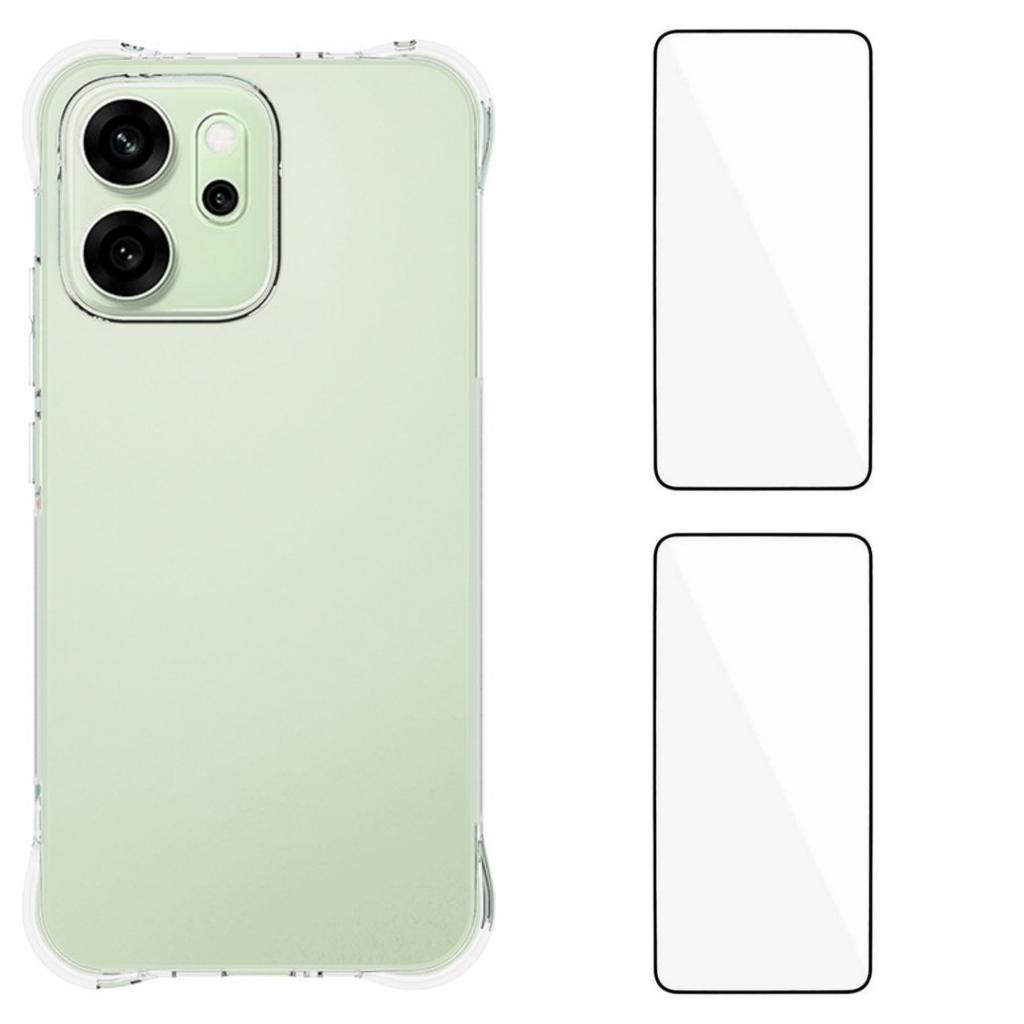 For Oppo Reno14 F 5G TPU Case WANLONFENG WL2 Series 2.0mm Phone Cover with 2Pcs Tempered Glass Films