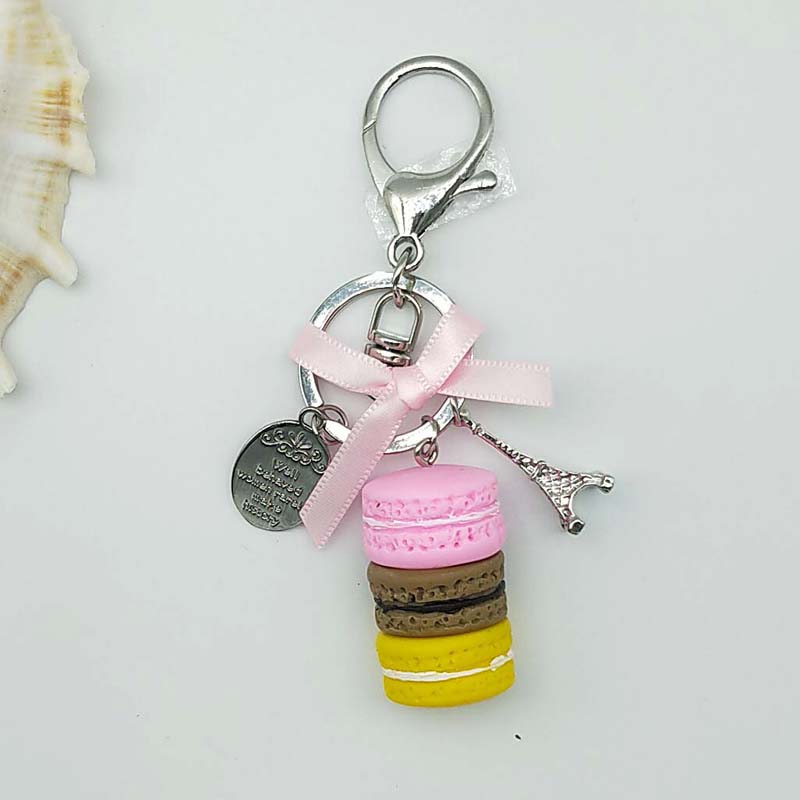 New Cake Key chain fashion car Key Ring Women bag charm accessories France Cake Macarons with Eiffel Tower Keychain gift Jewelry