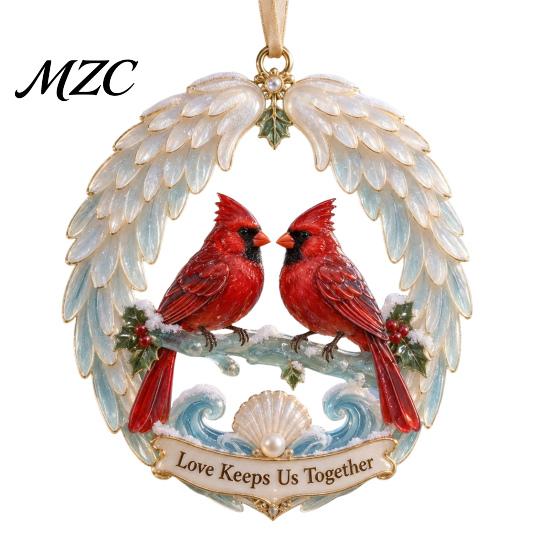 Christmas Tree Accessories Red Birds Ornament, 2D Acrylic Bird Hanging Decoration Cute Ornament with Angel Wings, Holiday Pendant for Home Decor