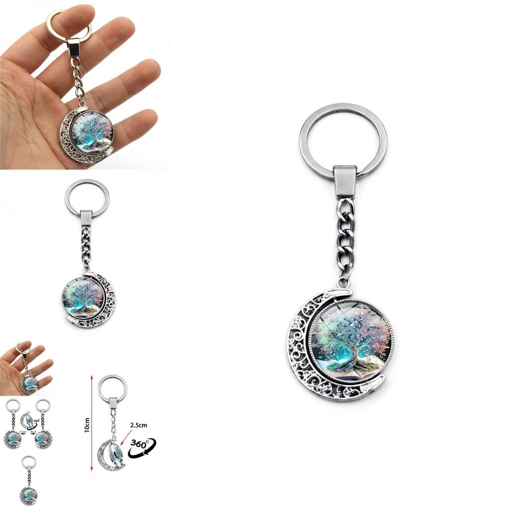 Узор Древо Жизни Двусторонний Вращающийся Кулон-Луна Брелок Металлическое Кольцо для Ключей Креативный Маленький Подарок Цинковый Сплав