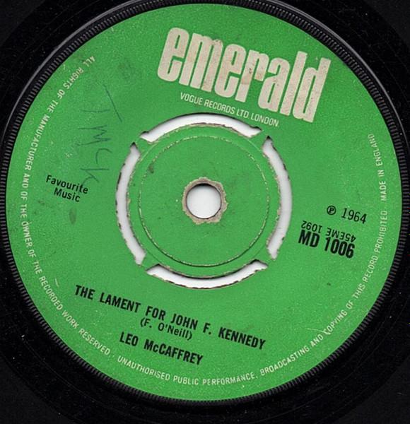 7inch Record LEO MCCAFFREY - The Lament For John F. Kennedy MD1006 Emerald 1964 UK Folk Used