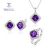 100% Natural Africa Amethyst Cushion Sky Blue Topaz Jewelry Set 925 Sterling Silver Ring Earring Pendant for Women