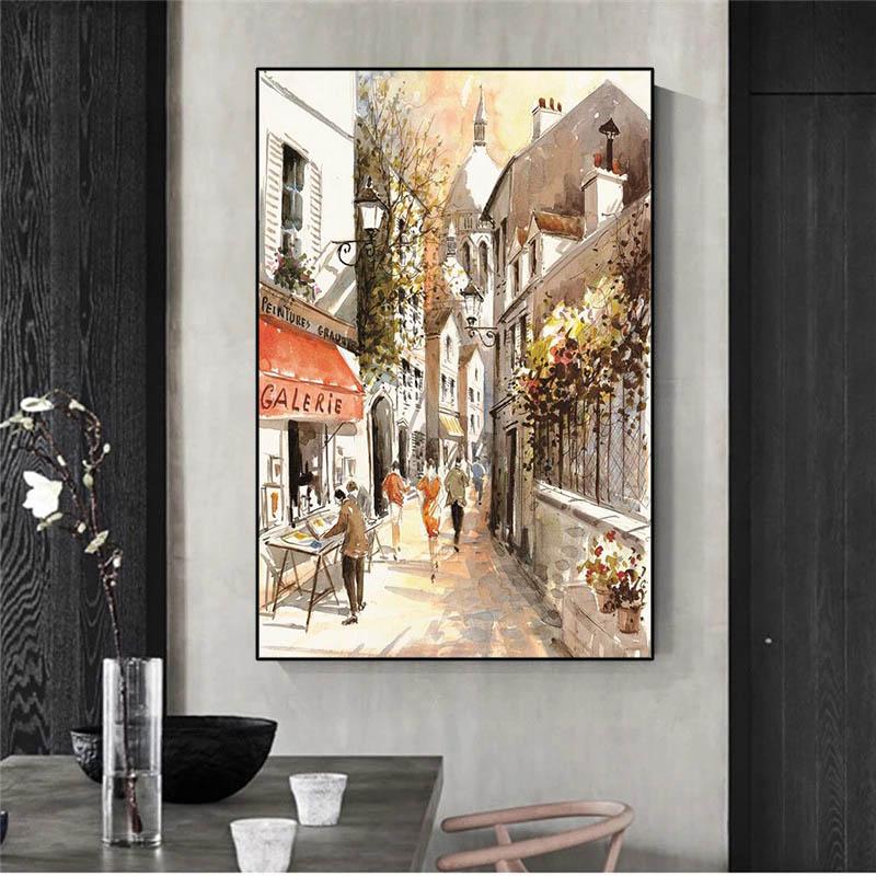 Парижская улица, холст, картина, скандинавский пейзаж, постеры и принты, пейзаж, Куадрос, настенная художественная картина для декора гостиной, без рамки