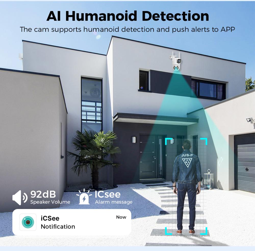 Уличная WiFi-камера Hiseeu 4K 6MP, двойной объектив, двойной экран, двусторонняя аудиосвязь, цветное ночное видение, автоматическое слежение, обнаружение человека ИИ