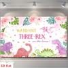 2D "Watch Out Three-Rex" Pink Watercolor Dinosaur 3rd Birthday Backdrop