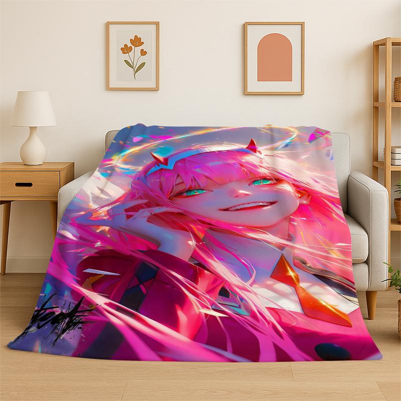 Cartoon Zero Two Sexy Girl DARLING in FRANXX Flannel Blanket Soft Warm Throw Blanket for Bedroom Living Room Bed Travel Picnic