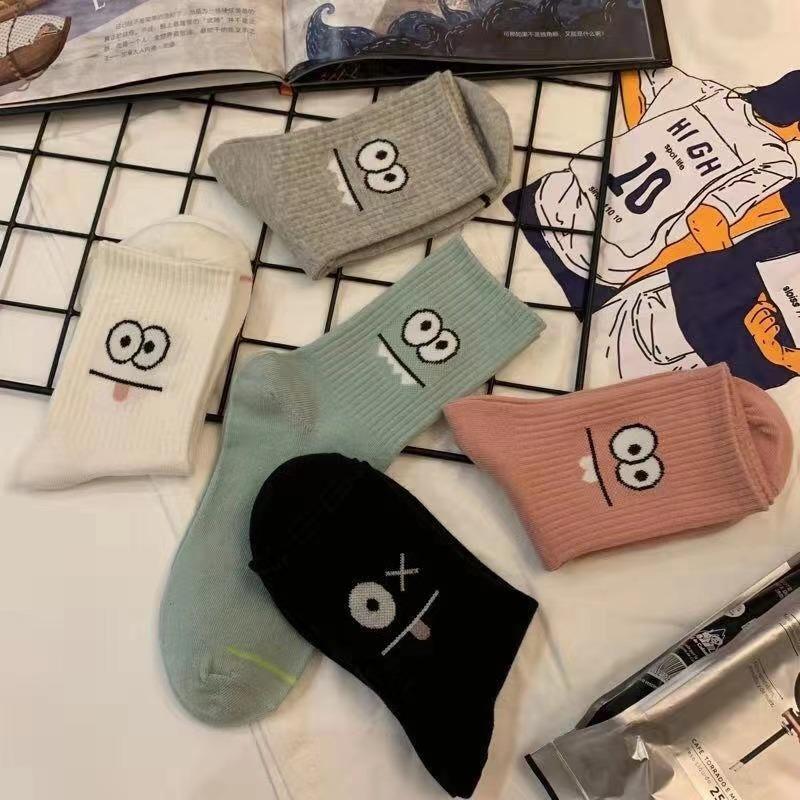 5 Pairs Cute Expression Print Socks, Comfy & Funny All-match Mid Tube Socks, Women's Stockings & Hosiery