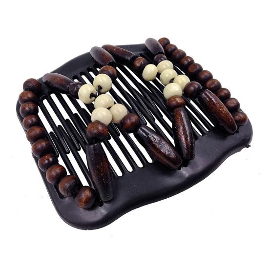 1/4Pcs Women Wooden Beaded Hair Combs Handmade Stretch Double Side Clips Salon Combs Bun Maker Hair Accessories
