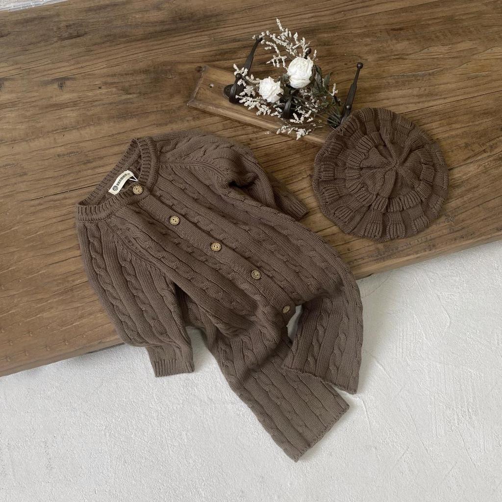 Unisex Baby Winter Cotton Knitted Sweater Jumpsuit: Long, Twisted Wool Design