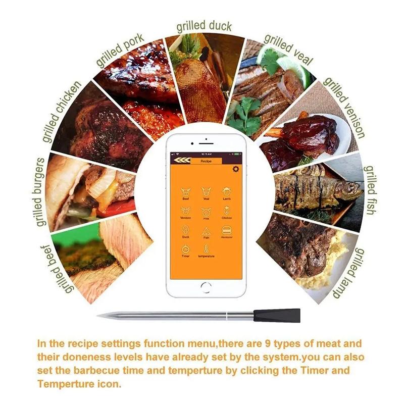 New Wireless Meat Food Thermometer for Oven Grill BBQ Smoker Kitchen Smart Digital Bluetooth Barbecue Thermometer Temperature