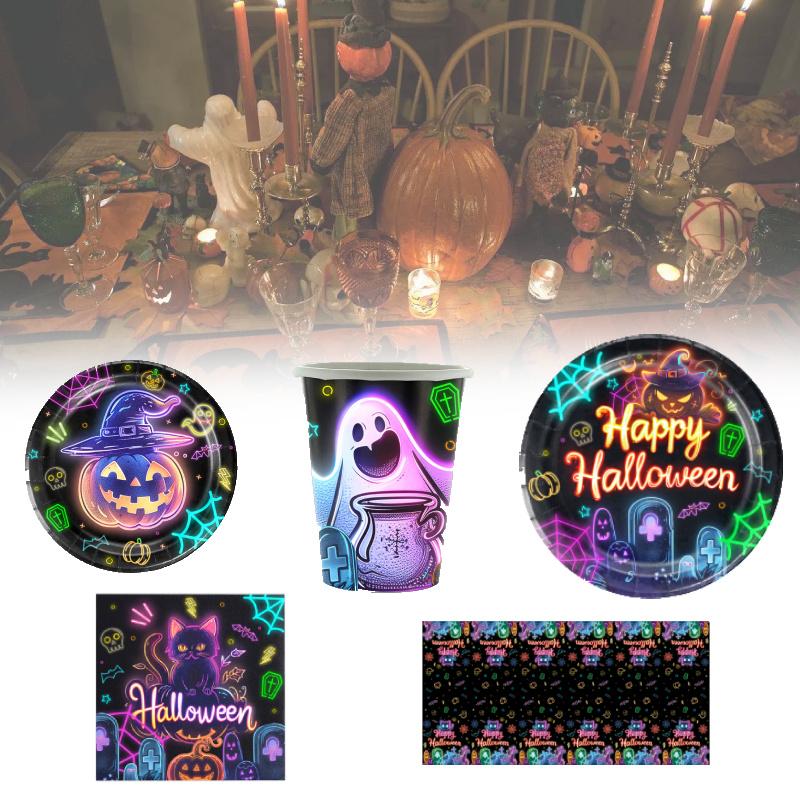 Spooky Halloween Themed Disposable Dinnerware Set For 12 Includes Paper Plates Cups Napkins And Table Cover