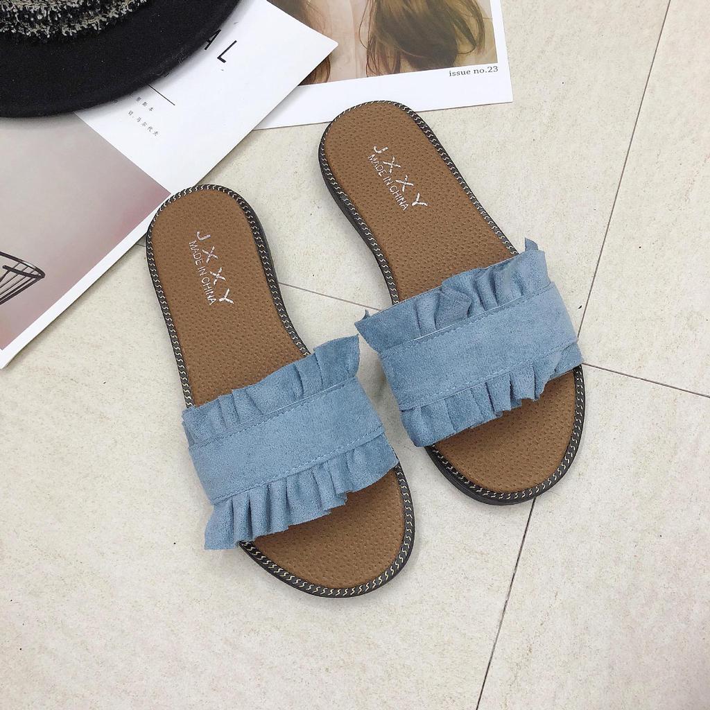 New Lace Flat Women Slippers Summer Open Toe Sweet Ladies Slides Outdoor Casual Slip-on Women Lazy Shoes Fashion Beach Shoes