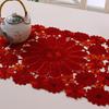 Christmas Embroidered Table Runners Luxury Poinsettia Holly Table Runner For Coffee Desk Xmas Placemat Decorations
