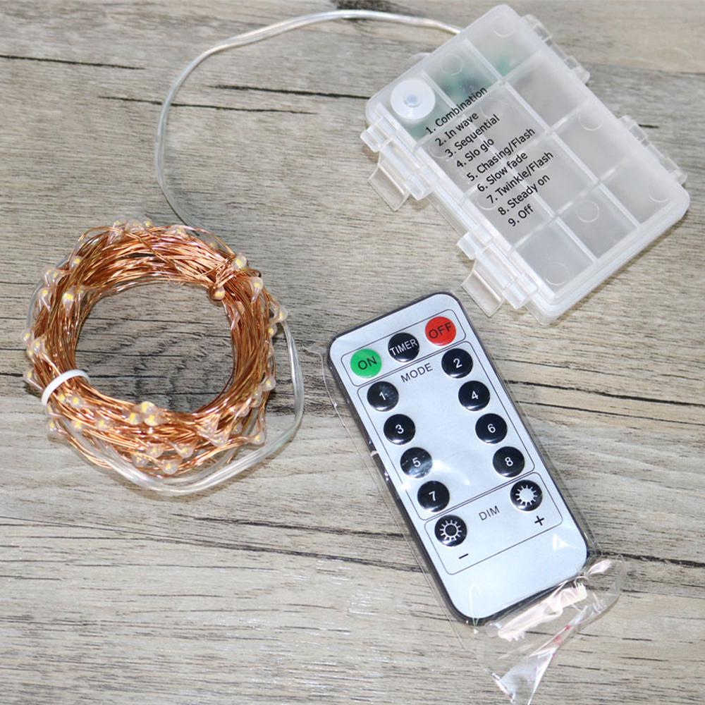 5M/16.4ft 50 LEDs Fairy Lights Copper Wire Lamp Christmas String Light 8 Lighting Modes with Remote Control 3 * AA Cell Powered for Wedding Party