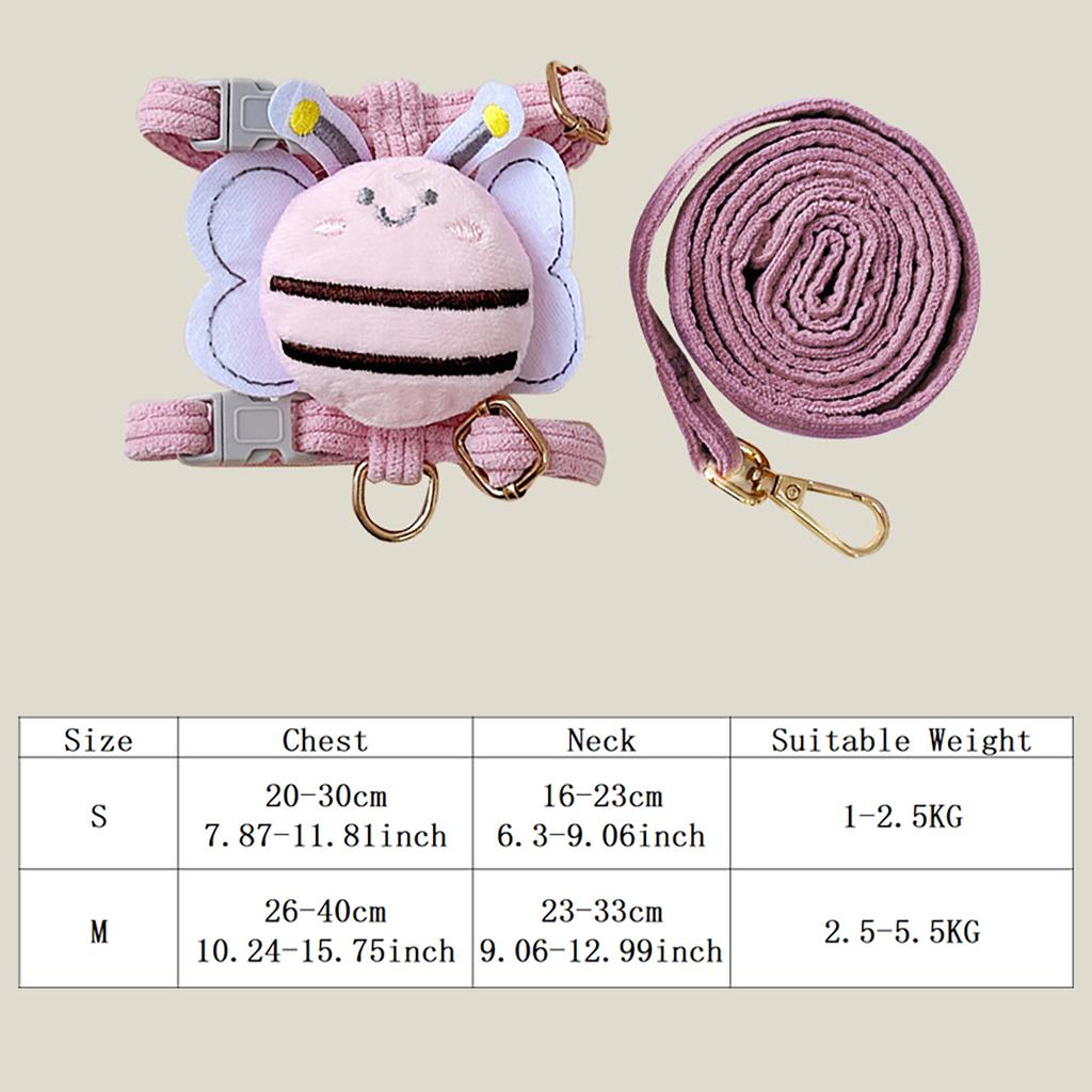 Cat Harness Leash Collar Set Adjustable Cartoon Bee Double Layer Dog Harness for Small Medium Pet Collar Leash Outdoor Walking